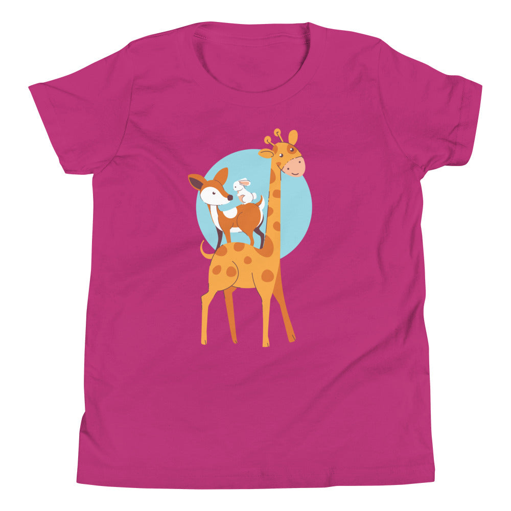 Printagon - Giraffe And Friends - Kids Unisex T-shirt - Berry / S