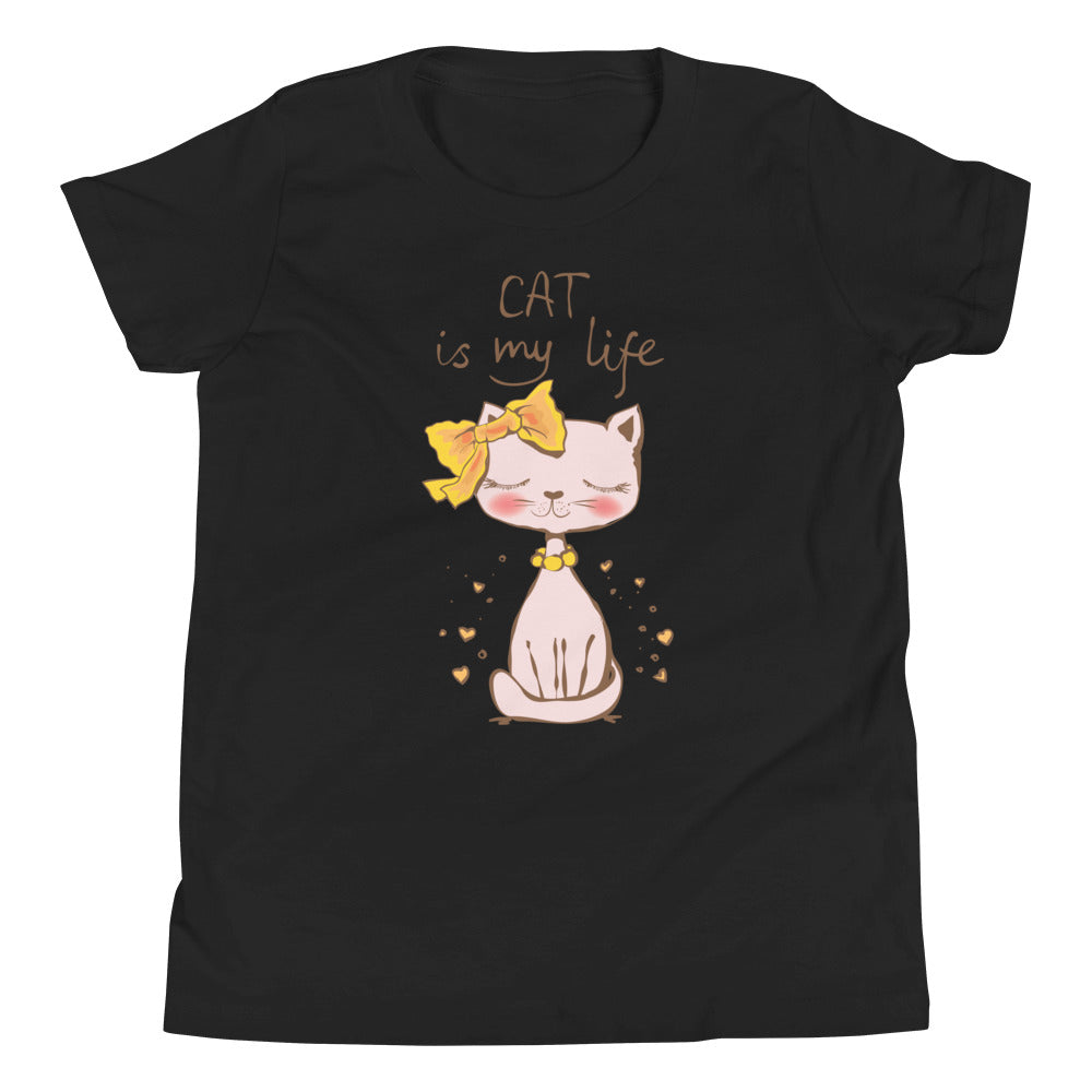 Printagon - Cat Is My Life - Kids Unisex T-shirt - Black / S