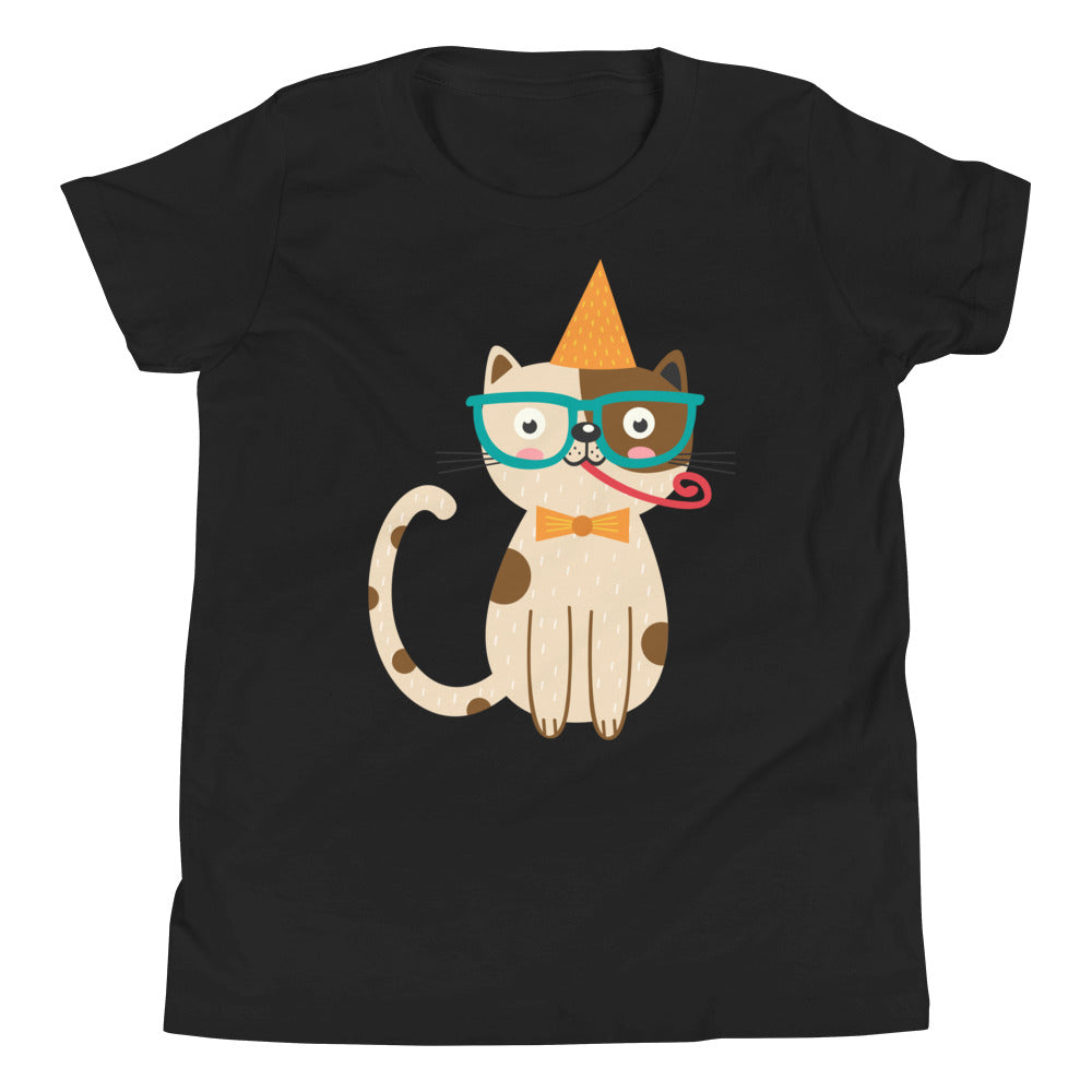 Printagon - Birthday Cat - Kids Unisex T-shirt - Black / S