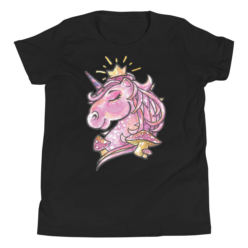 Printagon - Pink Unicorn - Kids Unisex T-shirt - Black / S