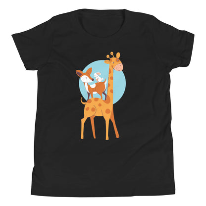 Printagon - Giraffe And Friends - Kids Unisex T-shirt - Black / S