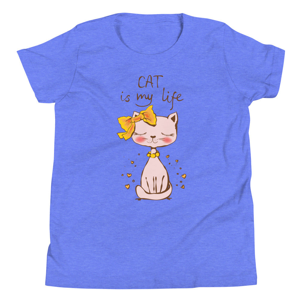 Printagon - Cat Is My Life - Kids Unisex T-shirt - Heather Columbia Blue / S