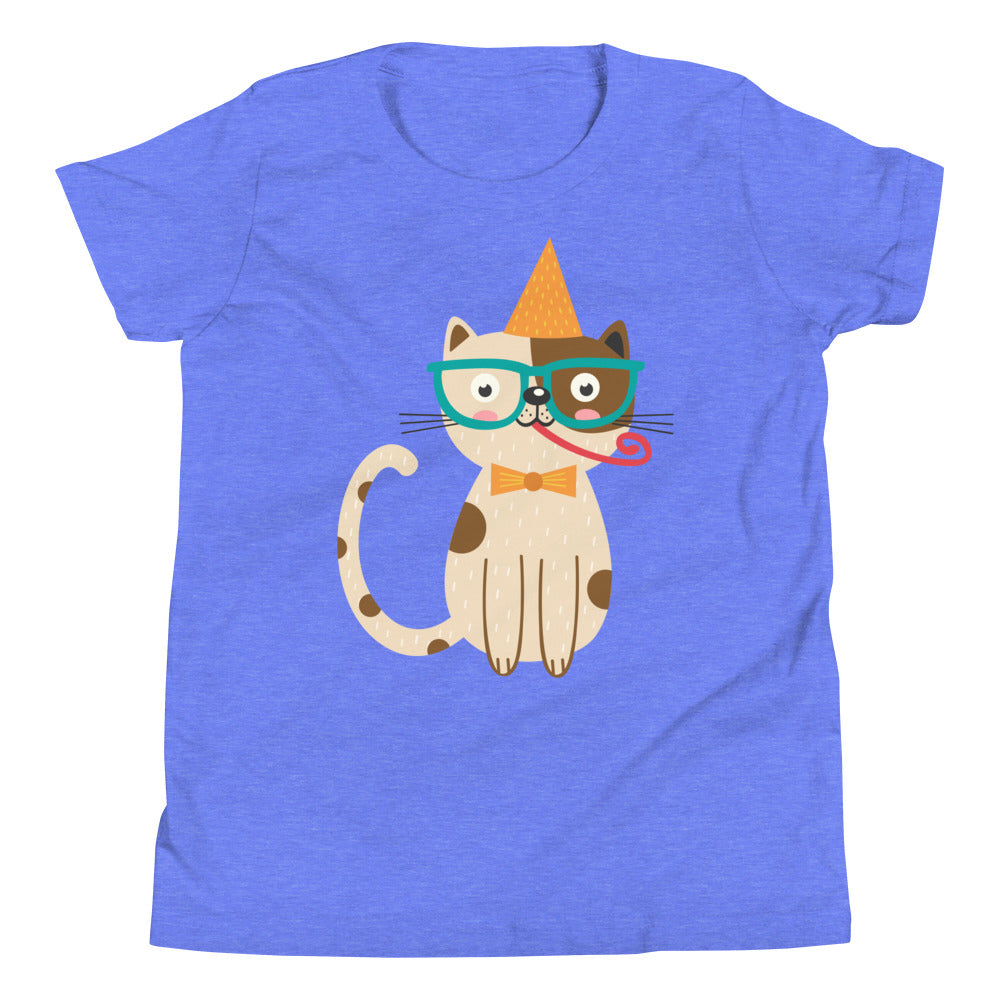 Printagon - Birthday Cat - Kids Unisex T-shirt - Heather Columbia Blue / S