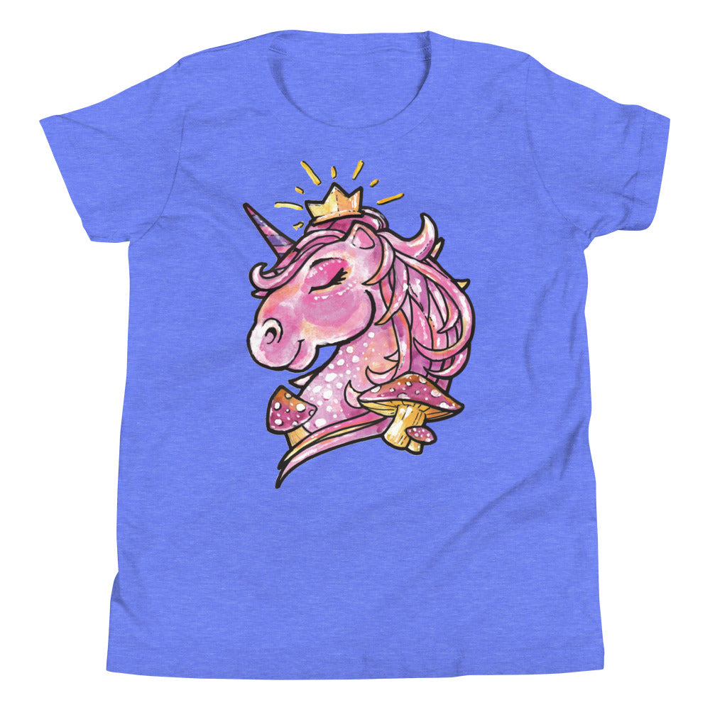 Printagon - Pink Unicorn - Kids Unisex T-shirt - Heather Columbia Blue / S