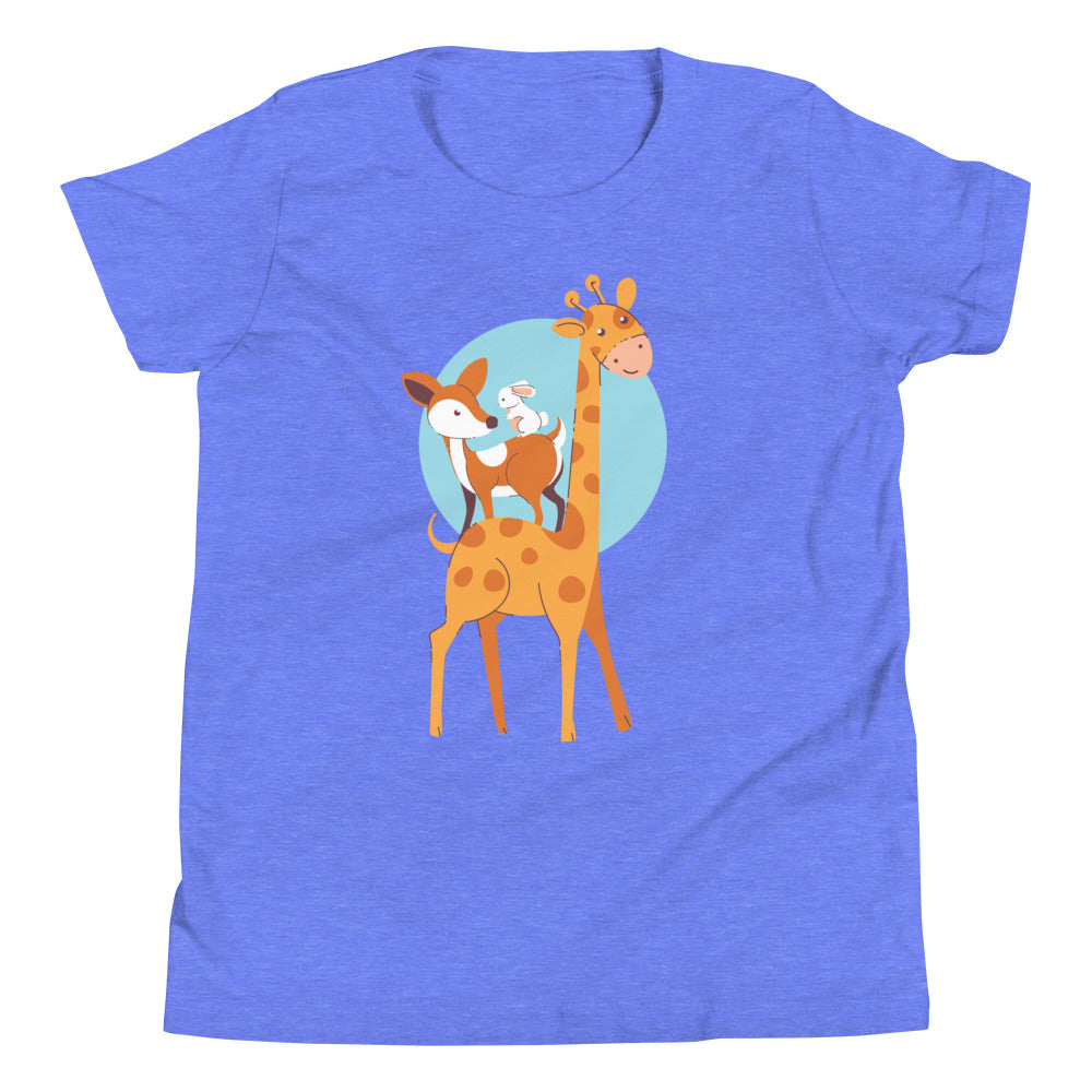 Printagon - Giraffe And Friends - Kids Unisex T-shirt - Heather Columbia Blue / S