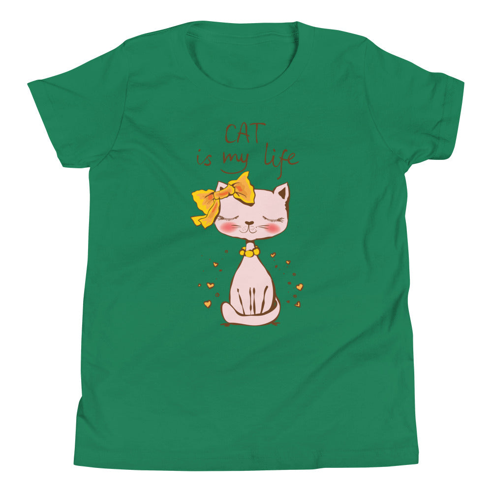 Printagon - Cat Is My Life - Kids Unisex T-shirt - Kelly / S