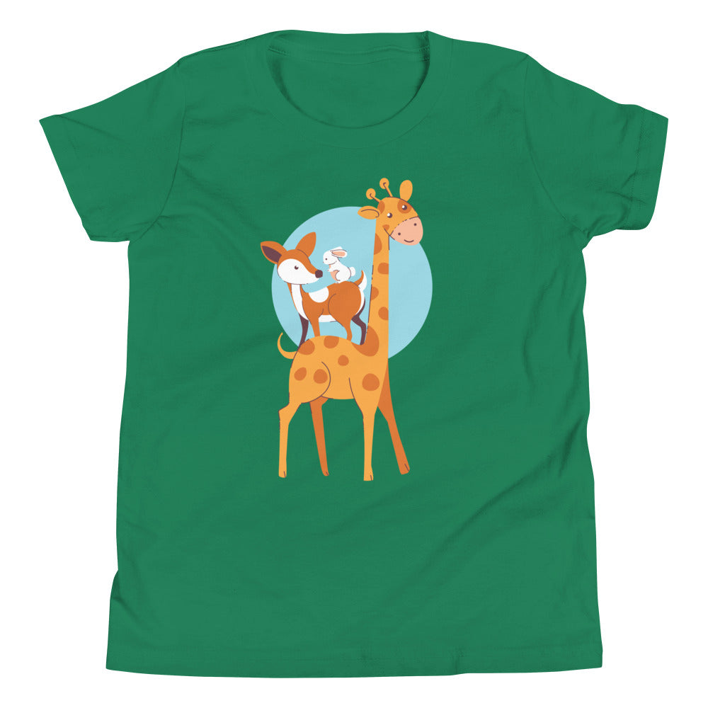 Printagon - Giraffe And Friends - Kids Unisex T-shirt - Kelly / S