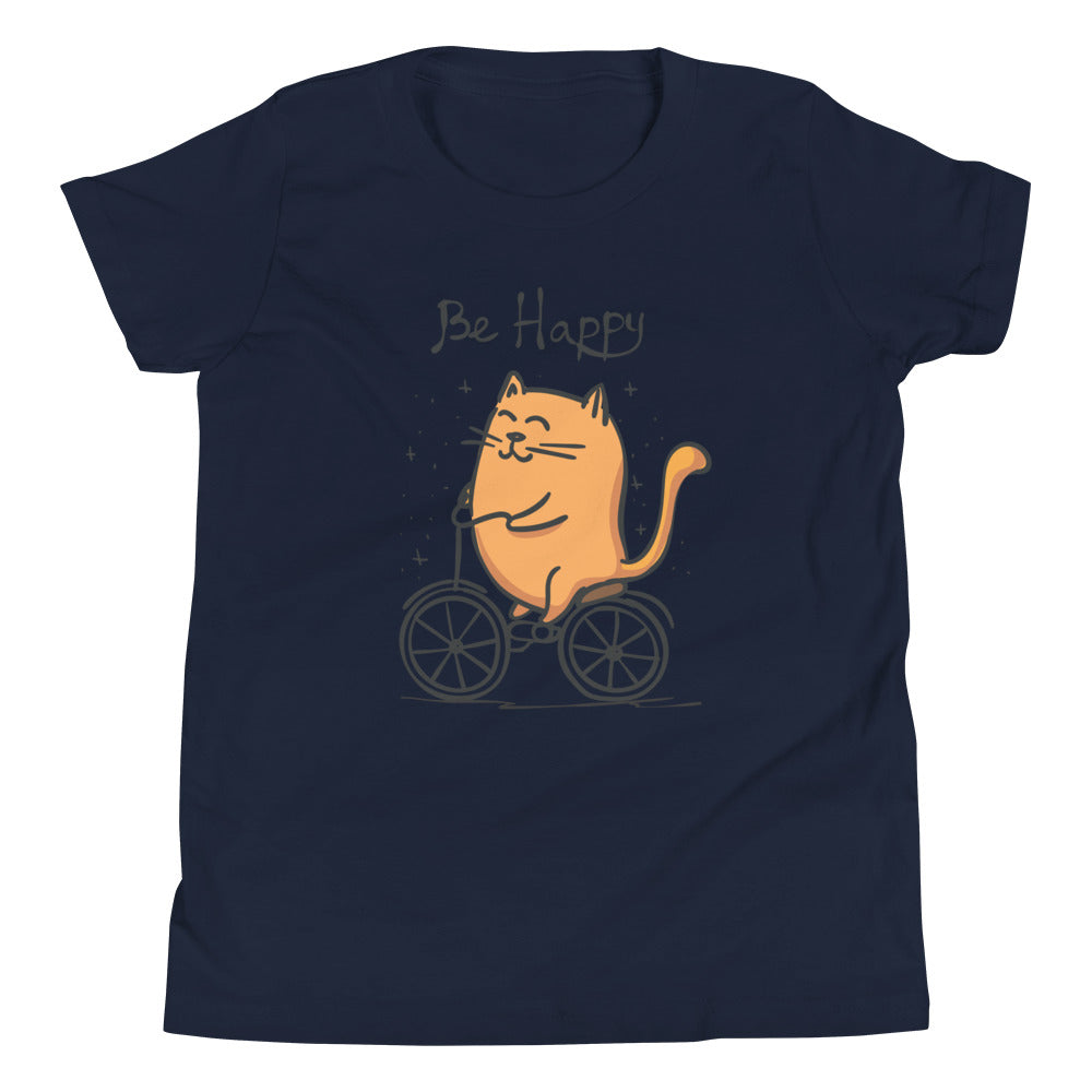 Printagon - Be Happy - Kids Unisex T-shirt - Navy / S