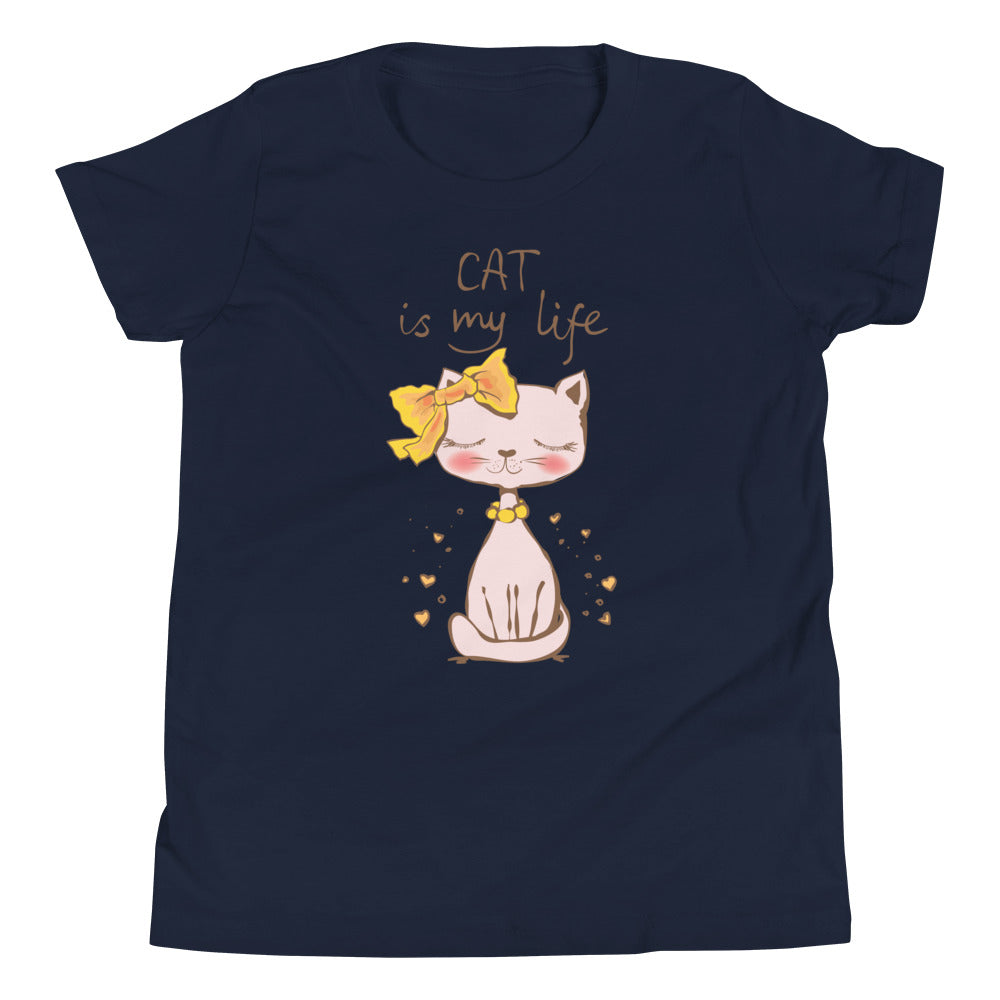 Printagon - Cat Is My Life - Kids Unisex T-shirt - Navy / S