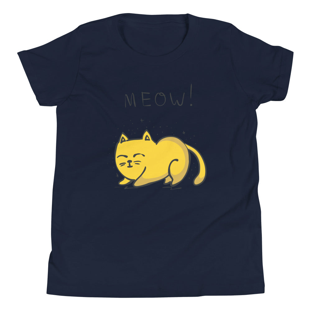 Printagon - Yellow Cat - Kids Unisex T-shirt - Navy / S