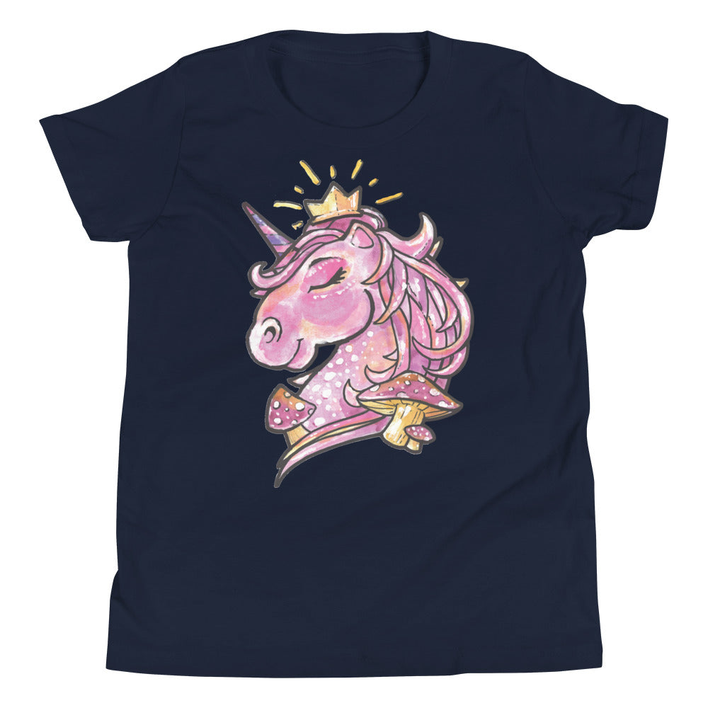 Printagon - Pink Unicorn - Kids Unisex T-shirt - Navy / S