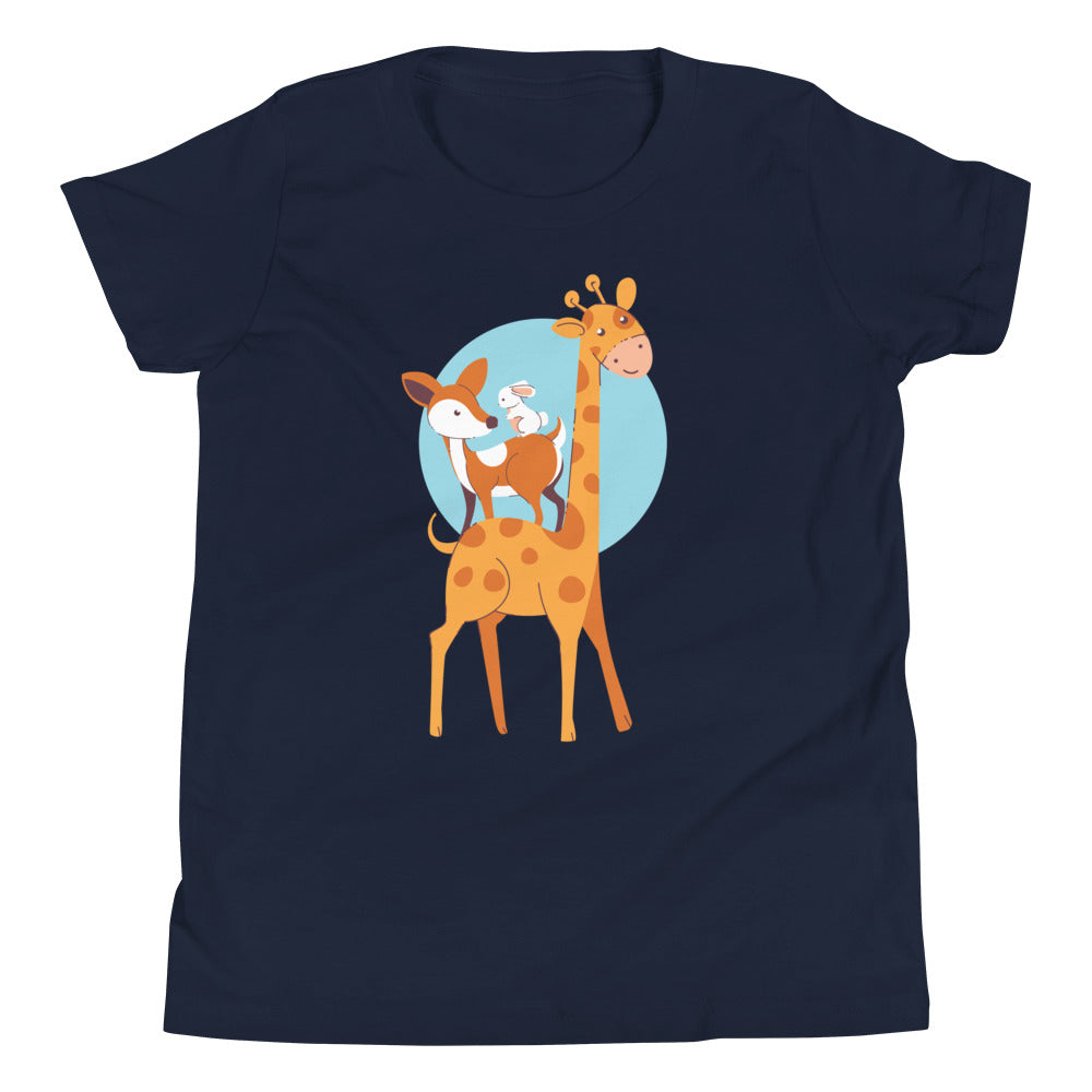 Printagon - Giraffe And Friends - Kids Unisex T-shirt - Navy / S