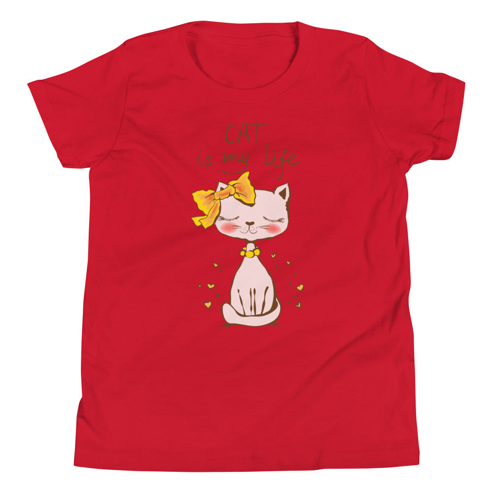 Printagon - Cat Is My Life - Kids Unisex T-shirt - Red / S