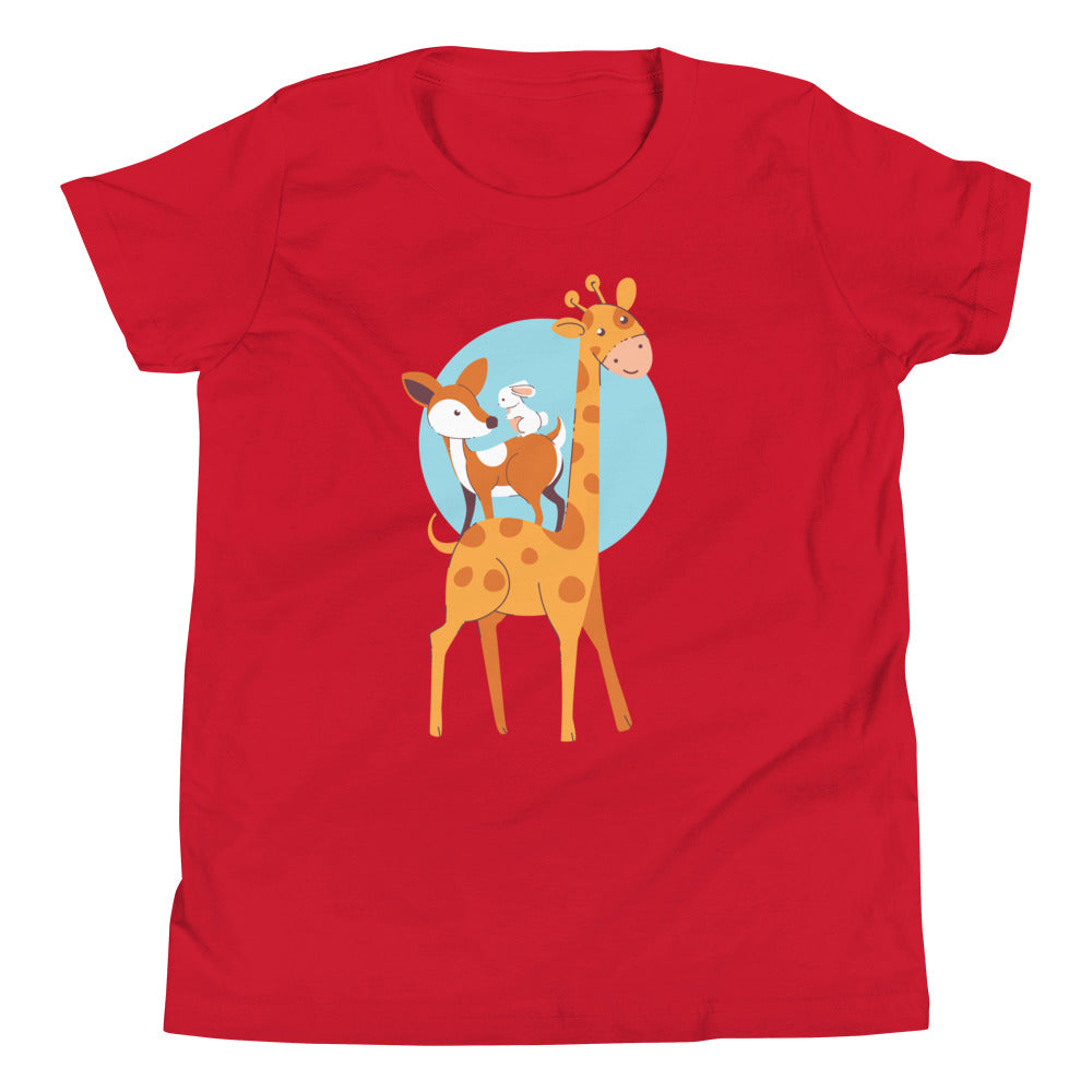 Printagon - Giraffe And Friends - Kids Unisex T-shirt - Red / S