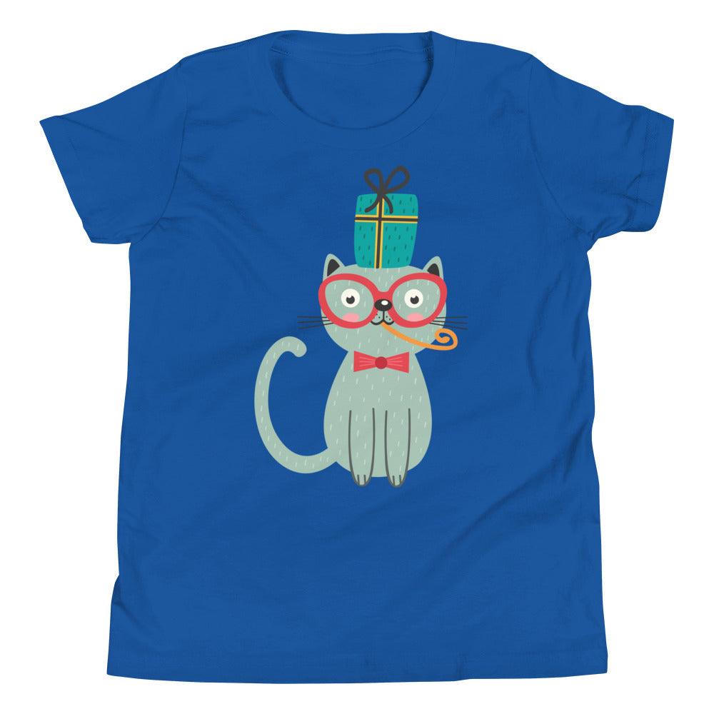 Printagon - Cat and a Present - Kids Unisex T-shirt - True Royal / S