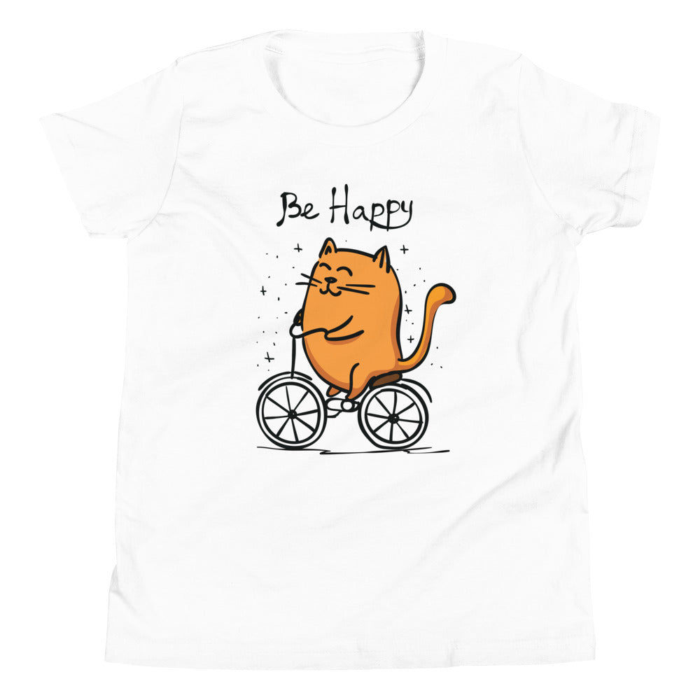 Printagon - Be Happy - Kids Unisex T-shirt - White / S