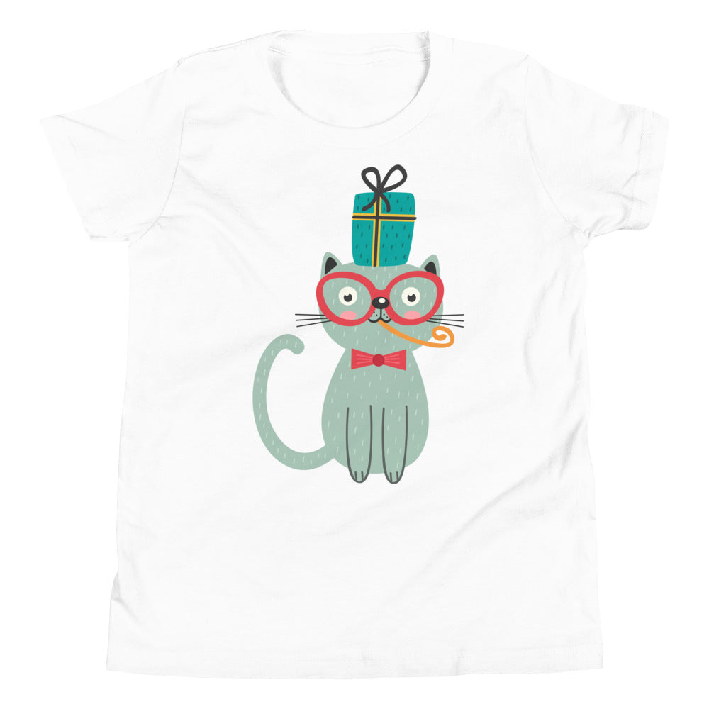 Printagon - Cat and a Present - Kids Unisex T-shirt - White / S