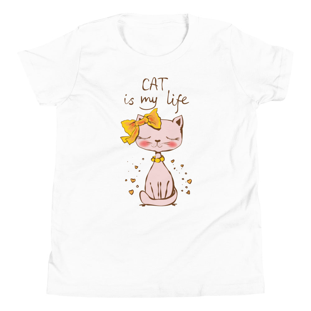 Printagon - Cat Is My Life - Kids Unisex T-shirt - White / S