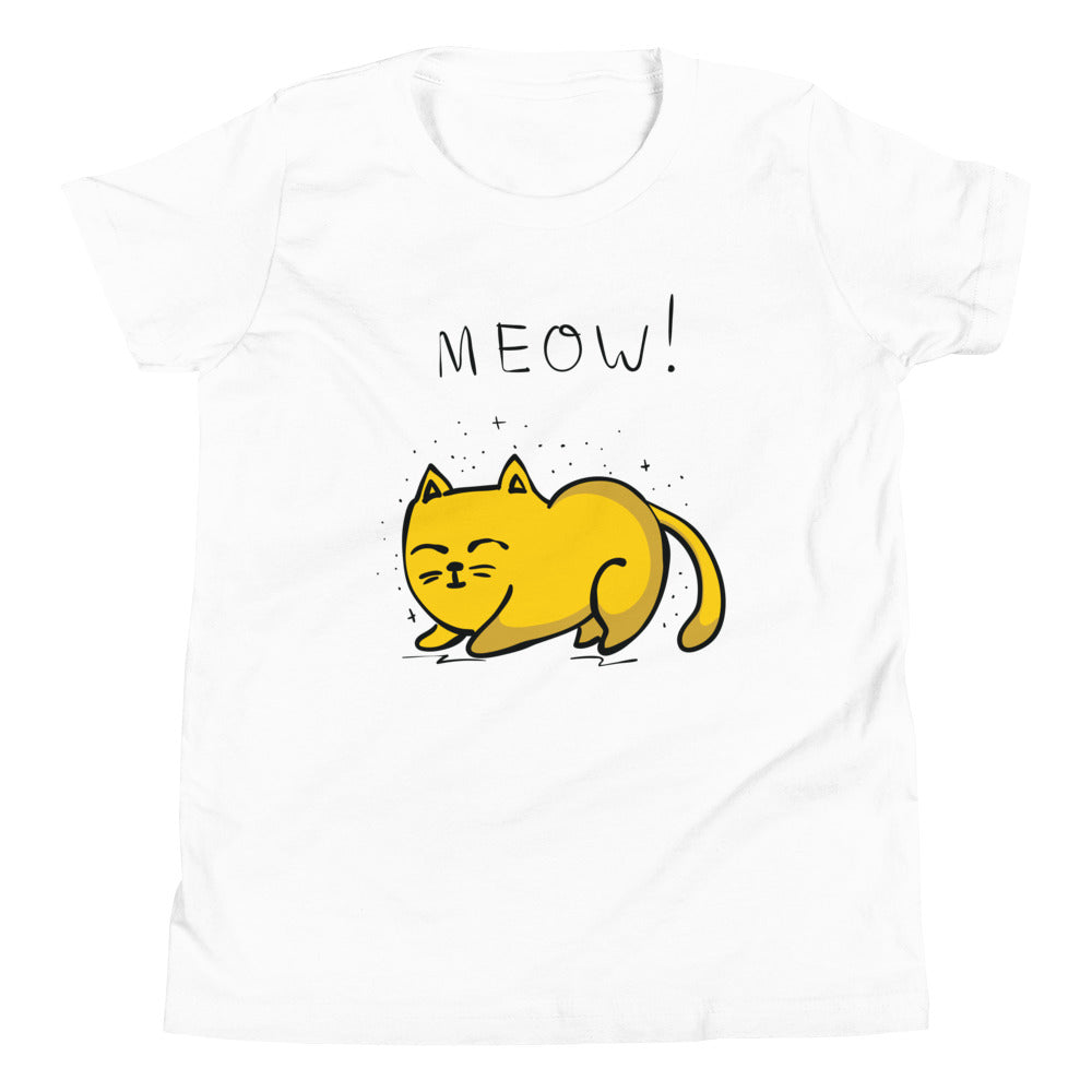 Printagon - Yellow Cat - Kids Unisex T-shirt - White / S